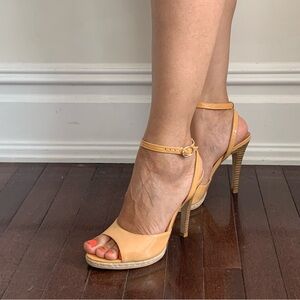 Tan high heeled sandals